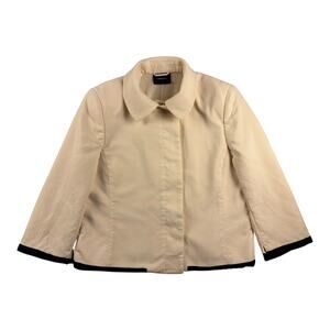 AKRIS Womens Wool/ Silk Blazer Peacoat Size 10 Single Breasted Cream/ Black Trim